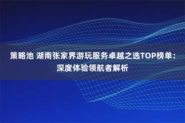 策略池 湖南张家界游玩服务卓越之选TOP榜单：深度体验领航者解析